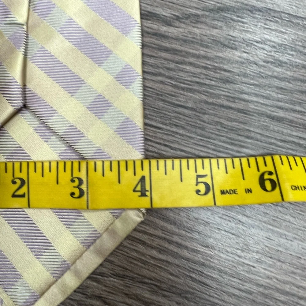 Kenneth Cole NWT Yellow & Lavender Plaid Silk Tie - Picture 5 of 5